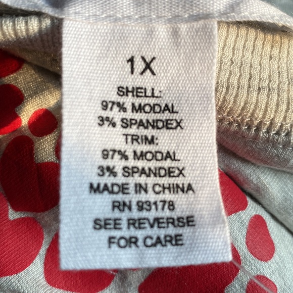 NWT WORKSHOP Republic Clothing Modal Hearts ❤️ Long Sleeves Top Plus Size 1X - Picture 13 of 14